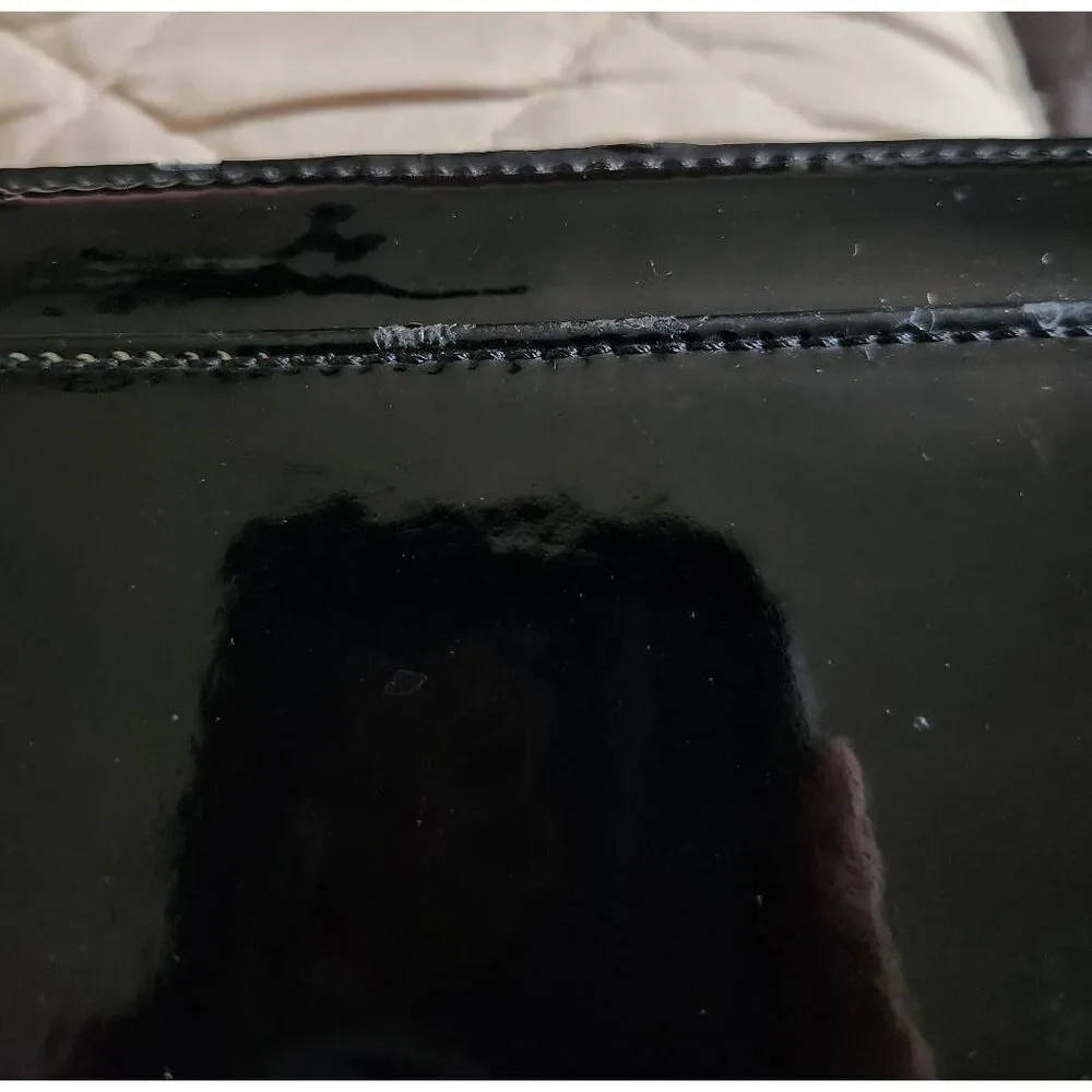 Kate Spade Black Patent Leather Accordion Zip-Around Wallet